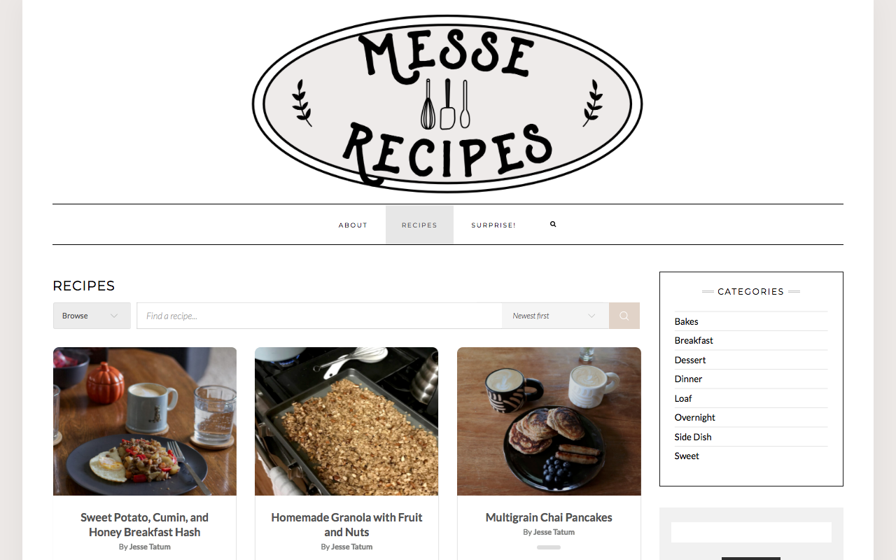 Messe Recipes food blog home page