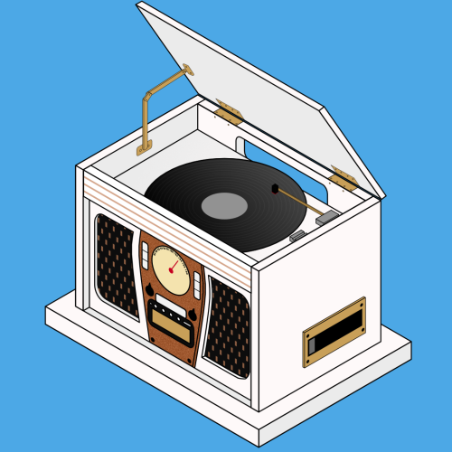 3D White Victrola Record Player